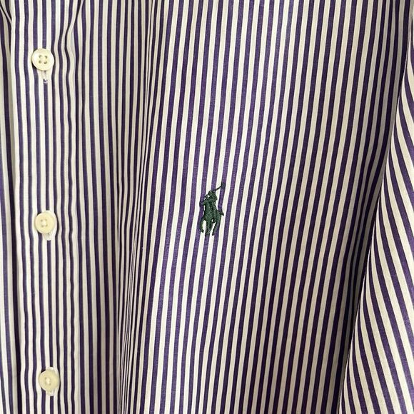 Ralph Lauren blue label Mens button Down Dress Shirt Sz L Purple Stripe Preppy - Picture 9 of 12